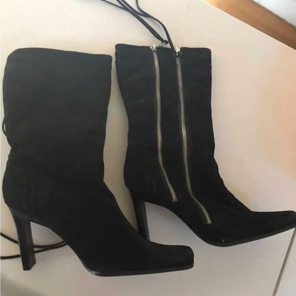 Classified size 10 black boots faux Suede  heeled double zip NWOT - Picture 1 of 13